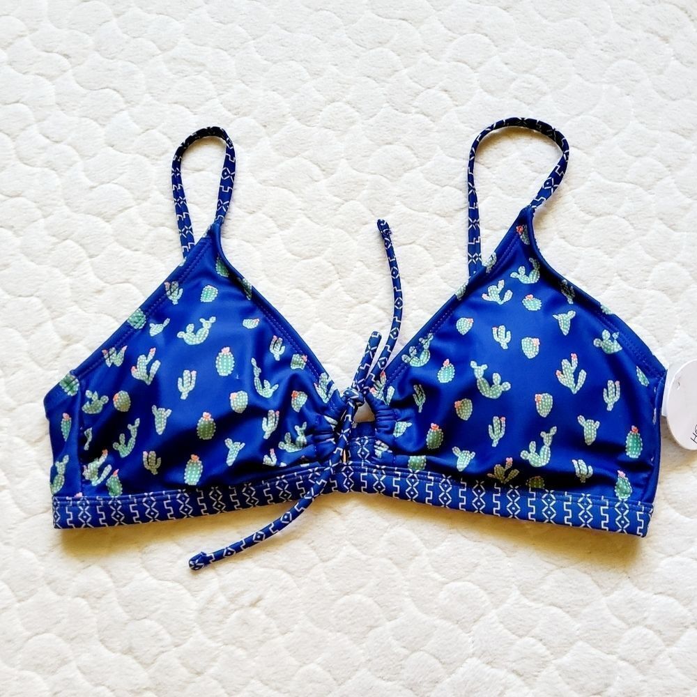 NEW cactus bikini top blue swimsuit bathingsuit L